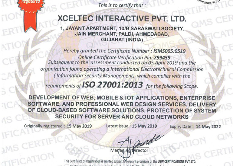 XcelTec – ISO 270012013 Certified Company
