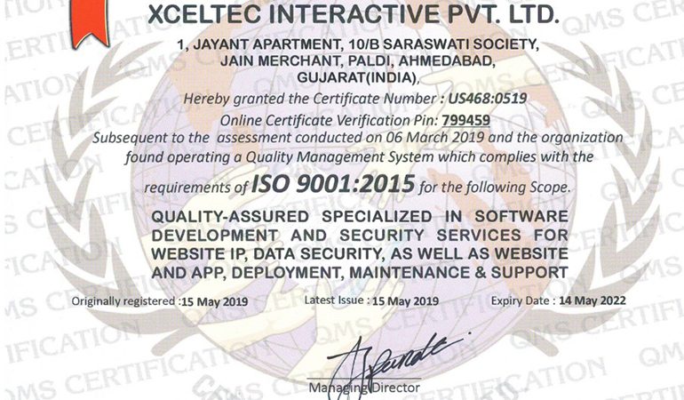 XcelTec – ISO 9001-2015 Certified Organization