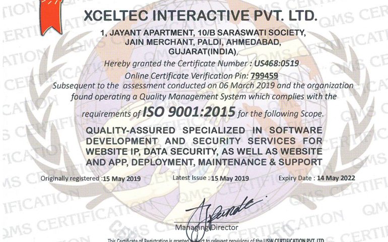 XcelTec – ISO 9001-2015 Certified Organization XcelTec – ISO 9001-2015 Certified Organization